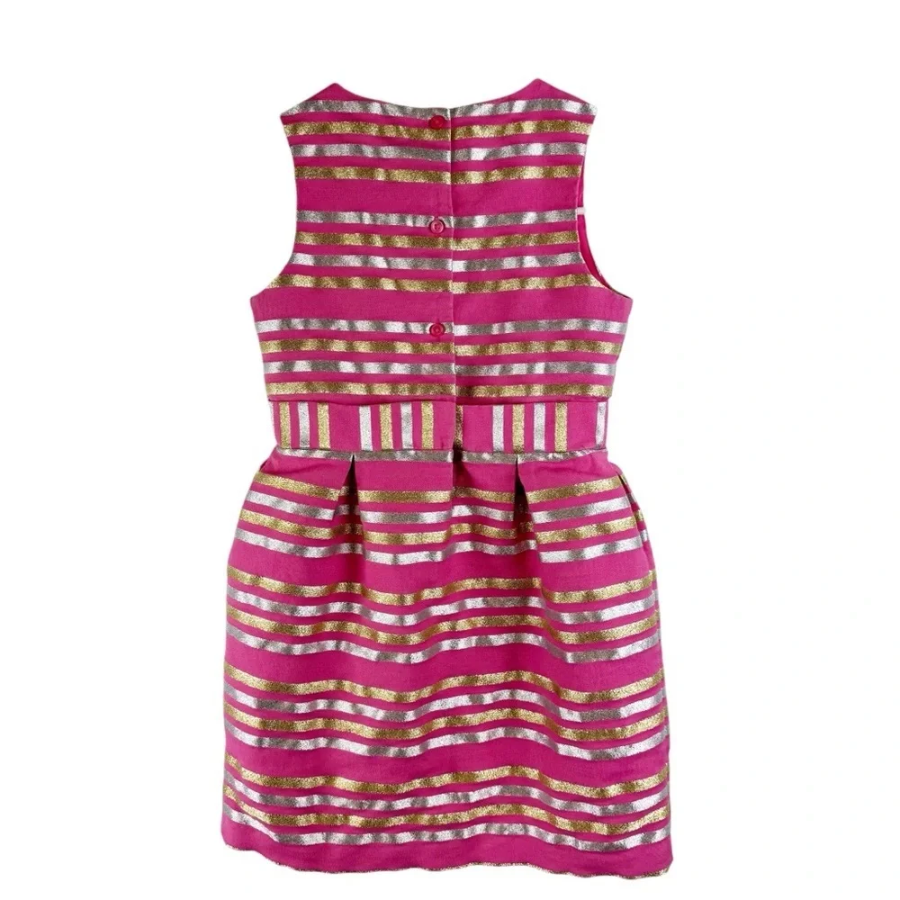 Dressed Up by Gymboree Family Brunch Girls Pink Metallic Shimmer Striped Dress